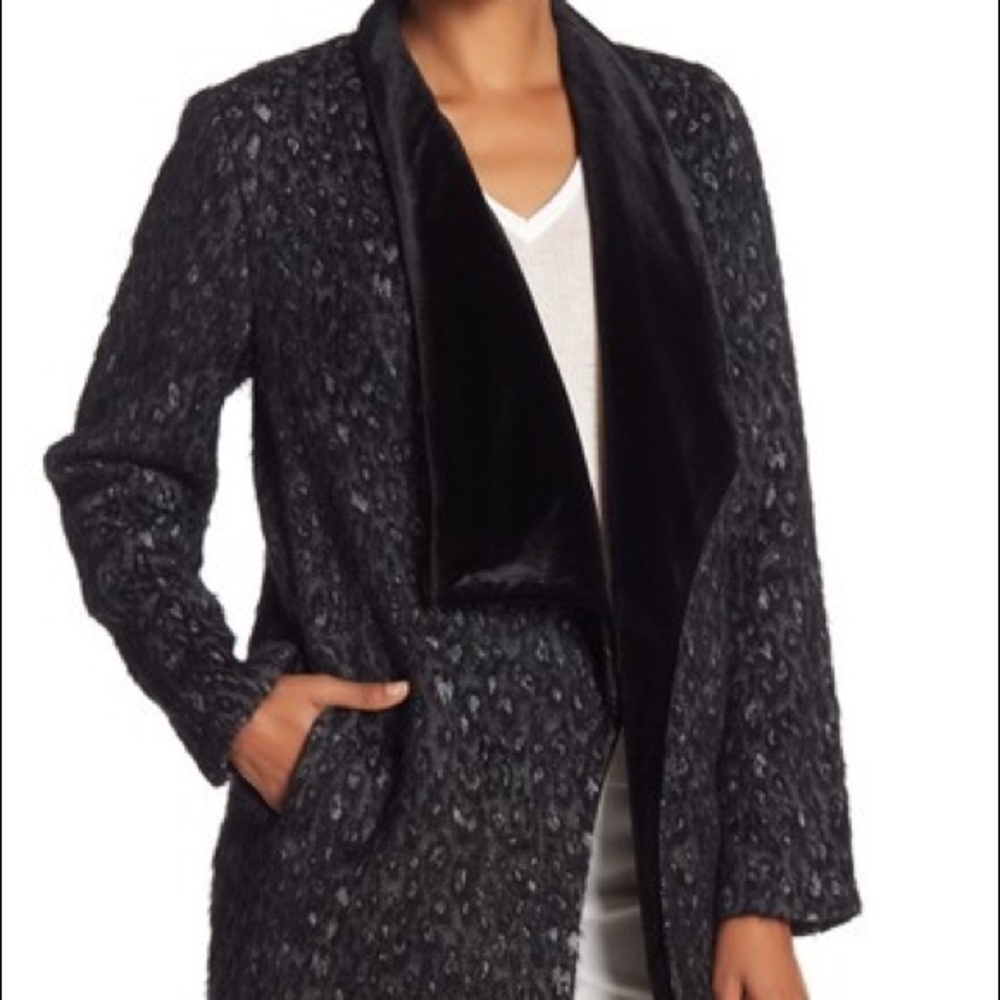 Elie Tahari Velvet Trim Leopard Christina Coat